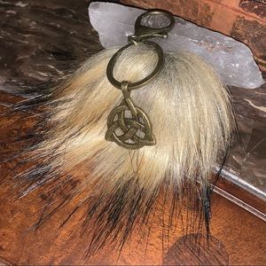 Triquetra Tan Long Fur Pom Pom Bag Clip Key Chain